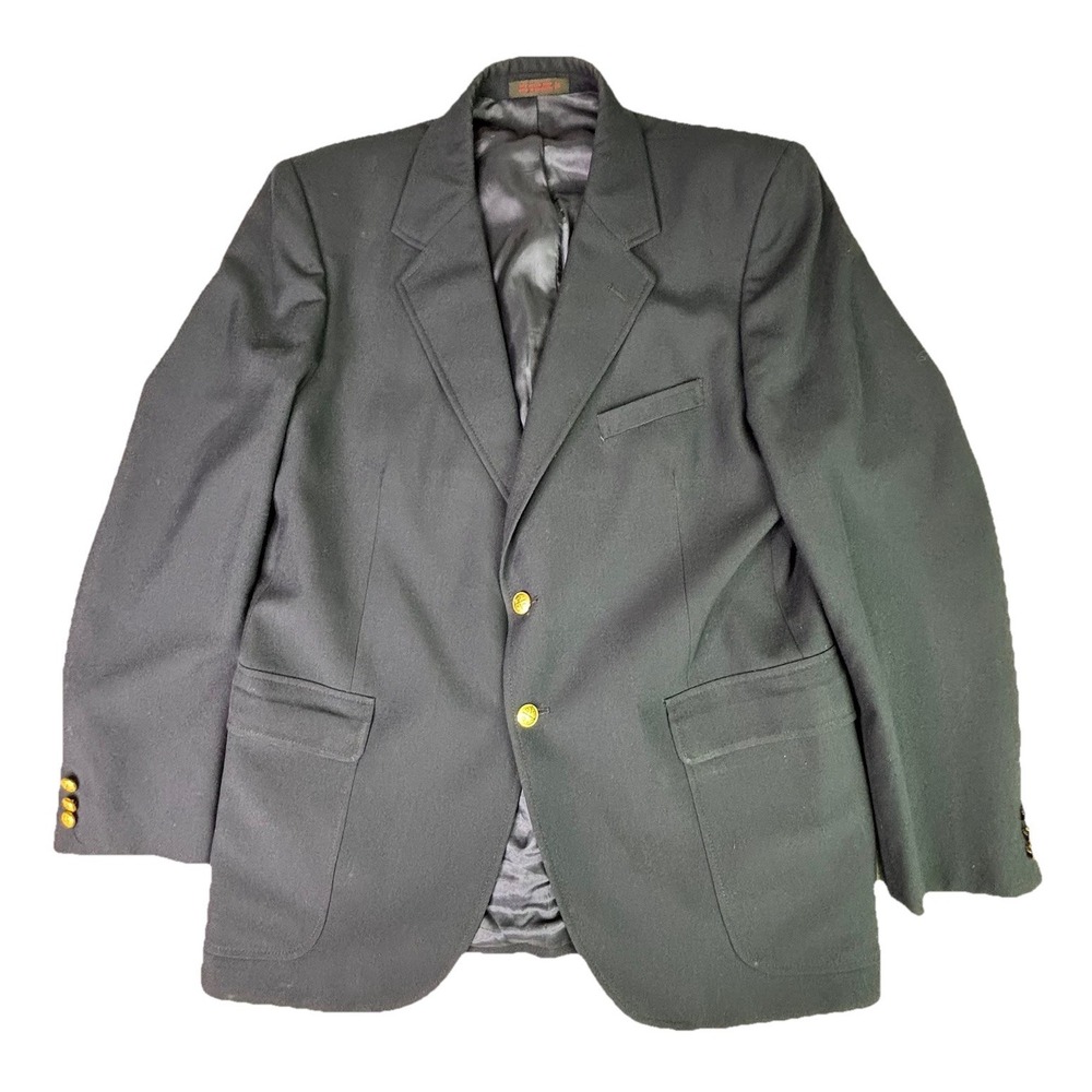 Vintage Christopher Hayes Blazer 44L Navy‎ Wool Solid Double Breasted Crest Logo